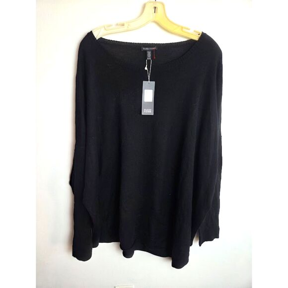 NWT Eileen Fisher Black Bateau Neck 100% Wool Knit Tunic Sweater size XL - Picture 2 of 9